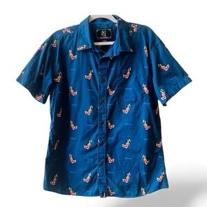 Hinano Hawaiian Button Down Shirt Sz M Blue Surfer Shirt Sleeve